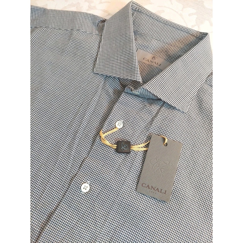 NEW! CANALI Men's Italian Modern Fit Cotton Dress Shirt Blk/White 42/16.5 $395